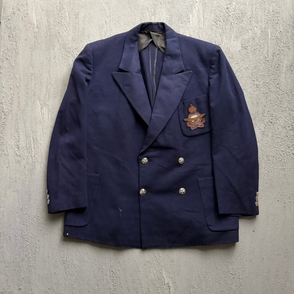 Vintage Royal Canadian Air Force Blazer Medium Blue 1940s Double Breasted